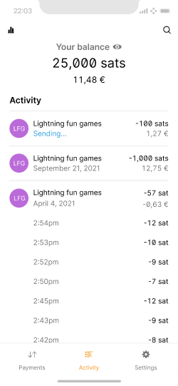 Smartphone screen showing a list of condensed micro payments